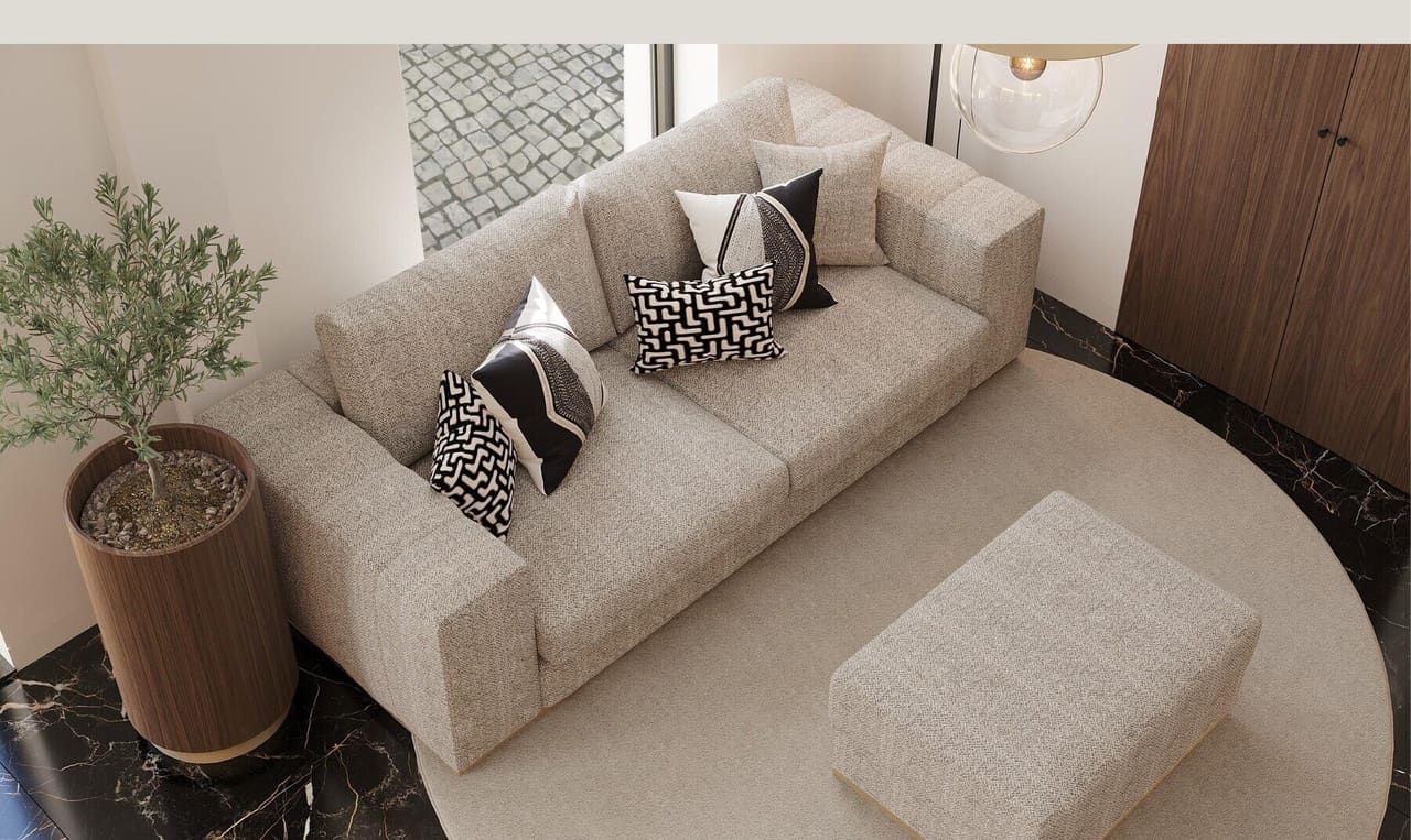 Sala de espera da Loja Terrae · sofá modular e mesa baixa