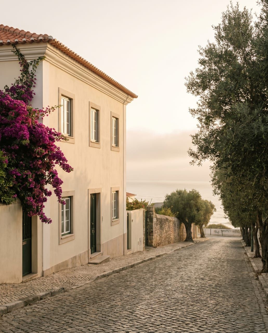 Fachada de uma casa portuguesa ao fim da tarde