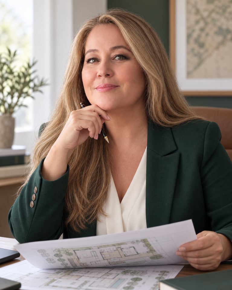 Ana Trindade, com as plantas de um imóvel